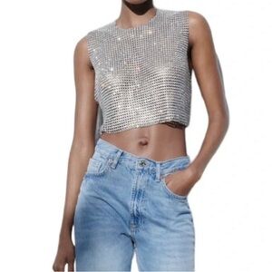 H&M Silver Sequin Crop Top